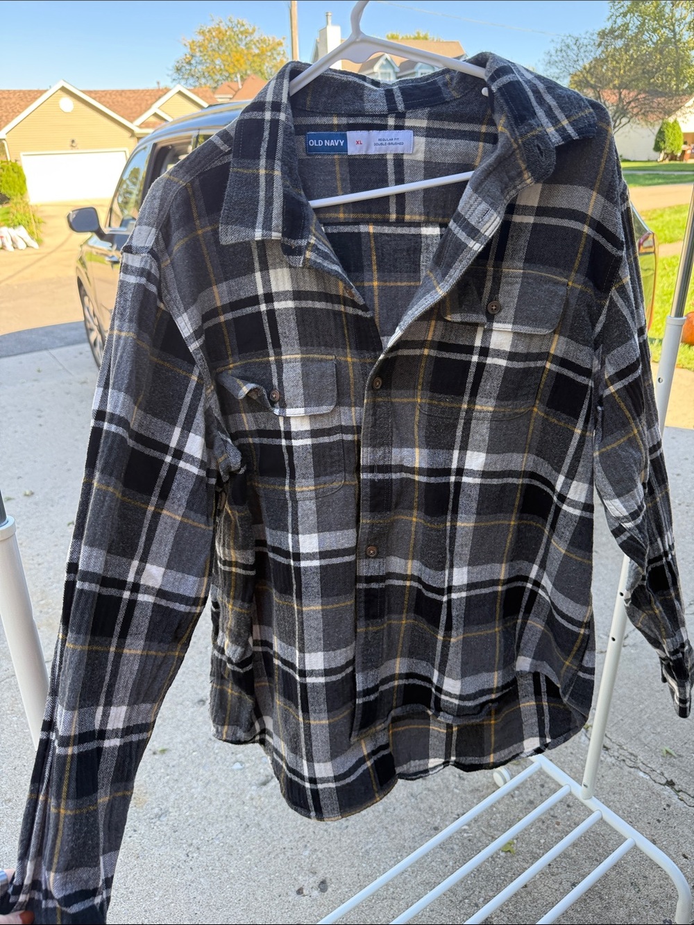 Old Navy Black, Gray & White Plaid Button-Down Shirt